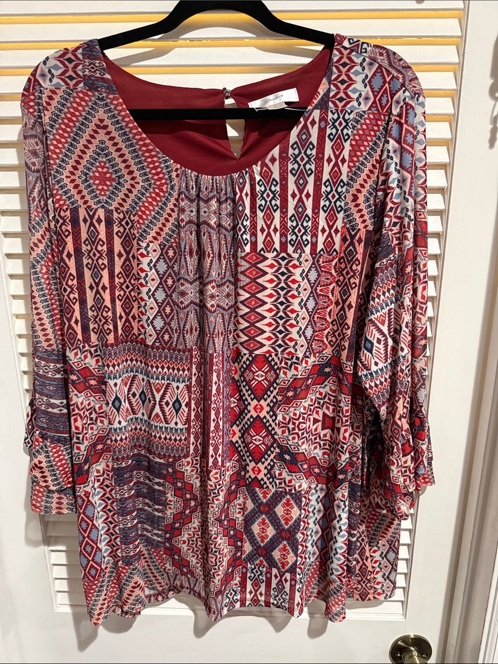 CJ Banks Red and Navy Geometric Print Tunic
